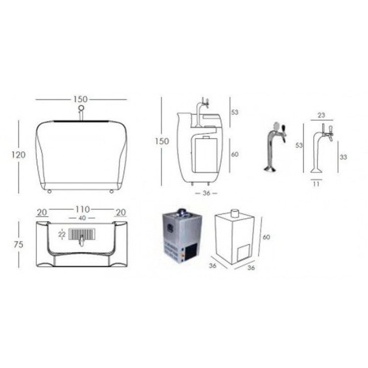 Bar à bière lumineux - Dimensions -lemobilierlumineux.com
