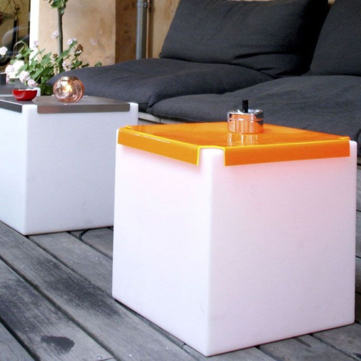 Table basse lumineuse - KUBO - INOX ou PLEXI - SLIDE